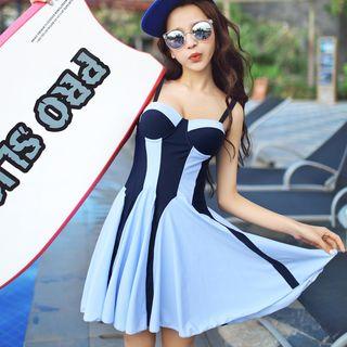 Spaghetti Strap Two-tone Swimdress