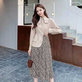 Mock Two-piece Floral Print A-line Midi Dress
