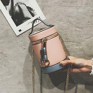 Faux Leather Cylinder Handbag With Chain Strap