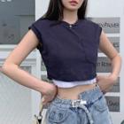Mock Two-piece Cap-sleeve Cropped T-shirt