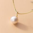 925 Sterling Silver Faux Pearl Pendant Necklace White Pearl - Gold - One Size