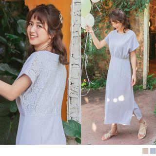 Cap Sleeve Lace Panel Chiffon Midi Dress