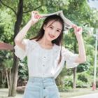 Short Sleeve Lace Trim Blouse