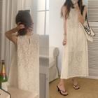 Sleeveless Lace Midi Dress Beige - One Size