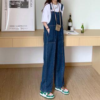 Plain Wide-leg Denim Jumpsuit