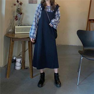 Set: Plaid Blouse + Overall Dress