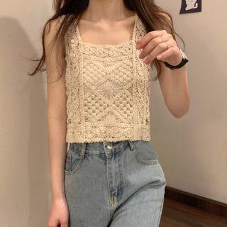Crochet Perforated Crop Tank Top