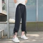 Tie-cuff Cropped Harem Pants Black - One Size