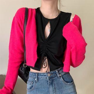 Cutout Drawstring Crop Tank Top / Cardigan