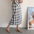 Patch-pocket Plaid Long Skirt
