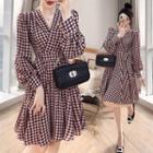 Long-sleeve Houndstooth Wrap Dress