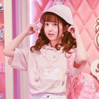 Cat Short-sleeve Hooded T-shirt