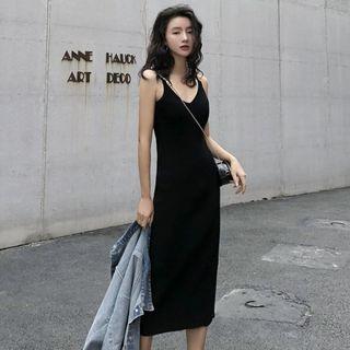 Spaghetti-strap Slim Fit Ribbed Knit Dress