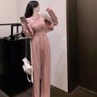 Halter Neck Tank Top / High Waist Wide Leg Pants / Zip-up Jacket