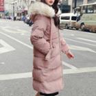 Furry-trim Hooded Corduroy Padded Coat