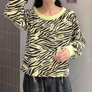 Drawstring Loose Fit Long-sleeve Printed Sweatshirt