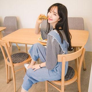 Fringed-trim Denim Jumpsuit