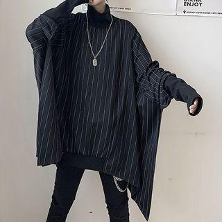 Pinstriped Turtleneck Batwing-sleeve Pullover