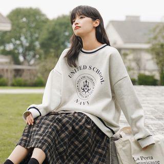 Lettering Print Sweatshirt Almond - One Size