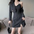 Cropped Blazer / Spaghetti Strap Mini A-line Dress