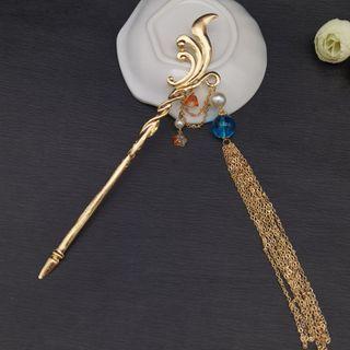 Retro Faux Pearl Fringed Hair Stick 1 Pc - Z104 - Retro Faux Pearl Fringed Hair Stick - Gold - One Size