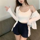 Cropped Camisole Top / Hooded Light Cardigan / Colorblock High-waist Shorts