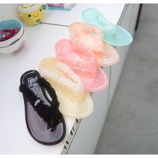 Bow-accent Mesh Frilled Flip-flops