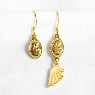 925 Sterling Silver Non-matching Drop Earring Gold - One Size