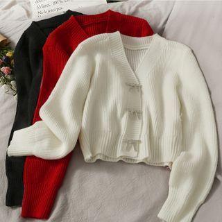 Rhinestone-ribbon Cropped Cardigan