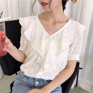 Flounced V-neck Short-sleeve Top