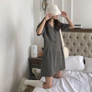 Plain Short-sleeve Slim-fit Shirtdress