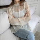 Lace Long-sleeve Top / V-neck Cable Knit Vest