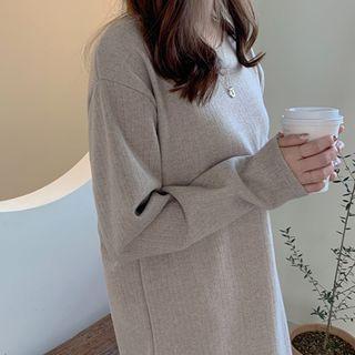 Drop-shoulder Ribbed Dress With Sash