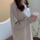 Drop-shoulder Ribbed Dress With Sash