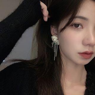 Bear Single Earring 1 Pc - 925 Silver - White - One Size