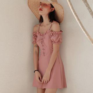 Cold Shoulder Lace Up Swimdress