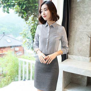 Striped Shirt / Mini Pencil Skirt / Set