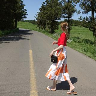 Artwork Print Zip-closure Long Flare Skirt