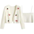 Set: Bow Accent Cropped Cardigan + Camisole Top