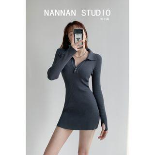 Collared Skinny Knit Mini Dress