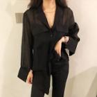 See Through Blouse / Check Midi Skirt