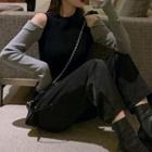 Color-block Off-shoulder Long-sleeve Top / Dress / High-waist Pants