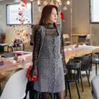 Faux-pearl Button Tweed Pinafore Dress
