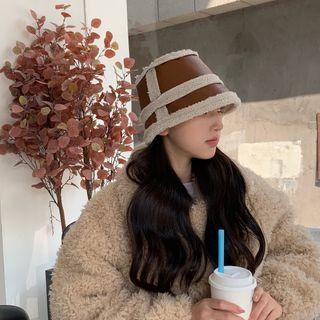 Faux Leather Shearling Panel Bucket Hat