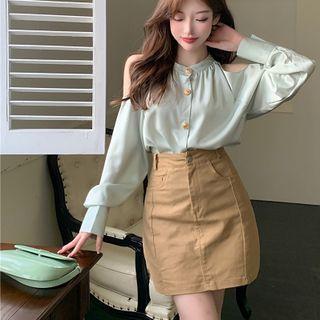 Cold-shoulder Shirt / Mini A-line Skirt