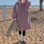 Fleece Trim Hooded Zip Coat Light Purple - One Size