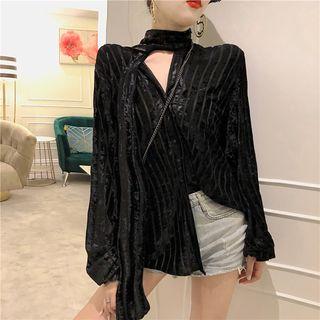 Plain Velvet Long-sleeve Loose-fit Top