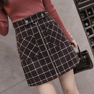 Zipped Check A-line Skirt