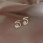 Rhinestone Flower Numerical Earring 1 Pair - As Shown In Figure - One Size