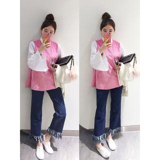 Fringe-hem Straight-cut Jeans